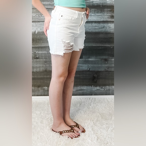judy blue rigid magic high waist destroyed white denim shorts JB150264 WHT small - Picture 6 of 13